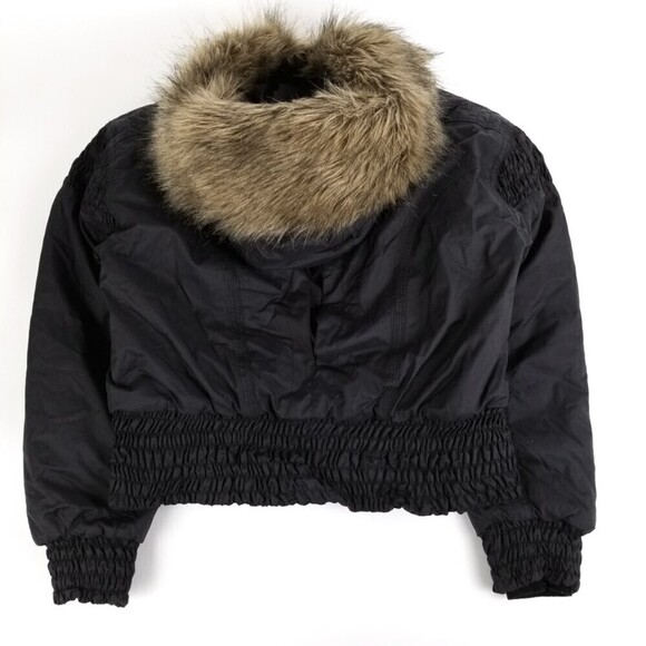 Vintage Obermeyer Waterproof Crop Fur Collar Hoodie Snow Jacket Womens 6 Black - Picture 3 of 10